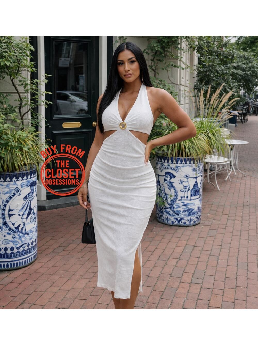ZARA White Halter Midi Dress Cut Out Open Back Vacation Resort Dress NWT